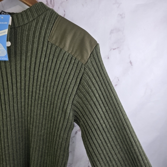 Vintage Wool Sweater Men Medium Green Shoulder Elbow Commando Military Tactical - Picture 10 of 11